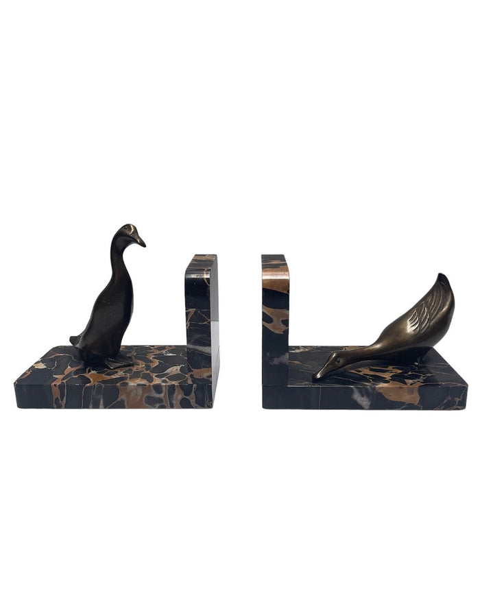 1920's Art Deco French Marble Duck Bookends
