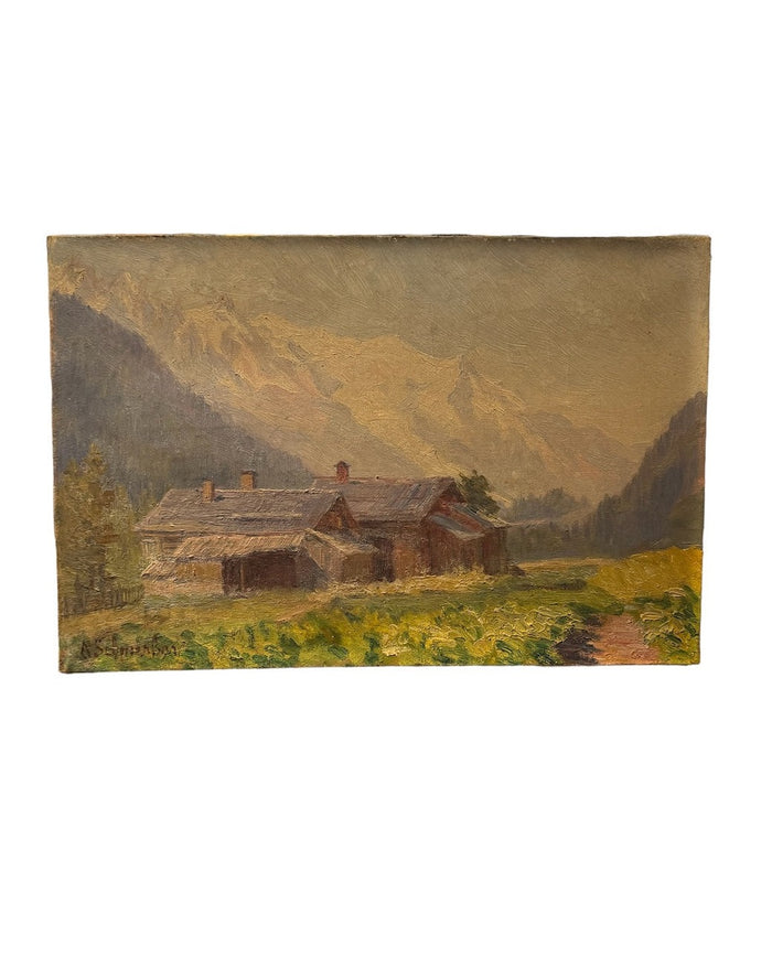 Antique French Mont Blanc Landscape Painting