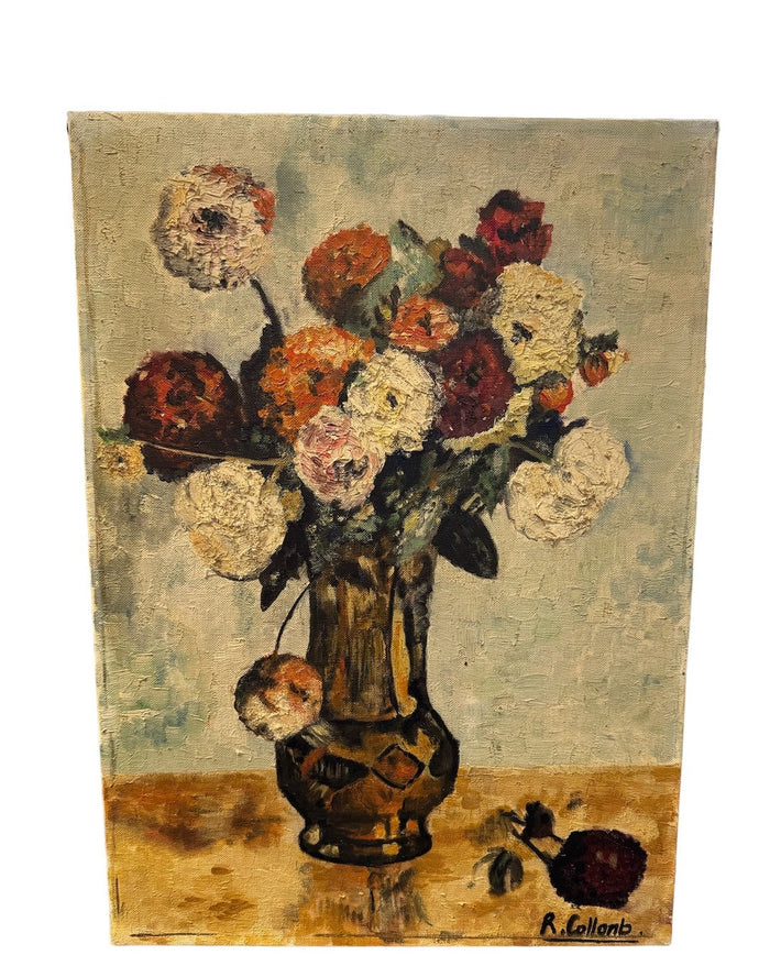 Antique French Floral Oil Painting