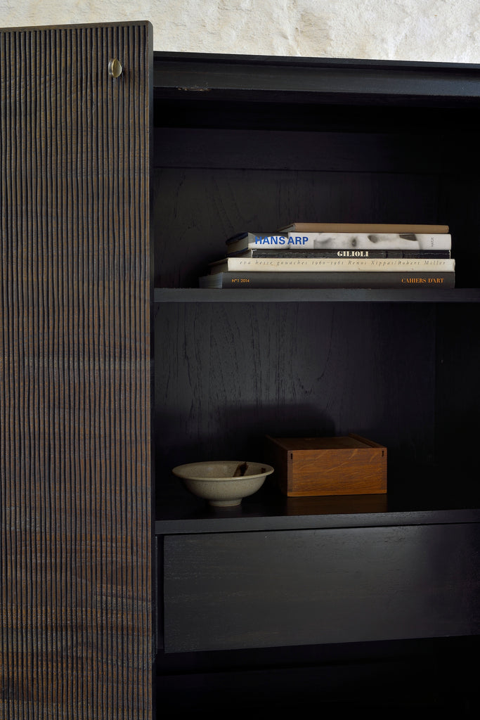 Teak Grooves Black Storage Cupboard - Varnished | Ethnicraft