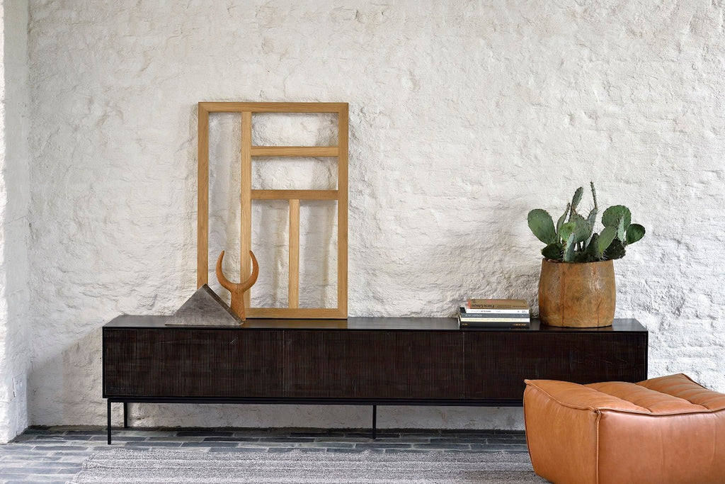 Teak Grooves Black TV Cupboard - Varnished | ethnicraft