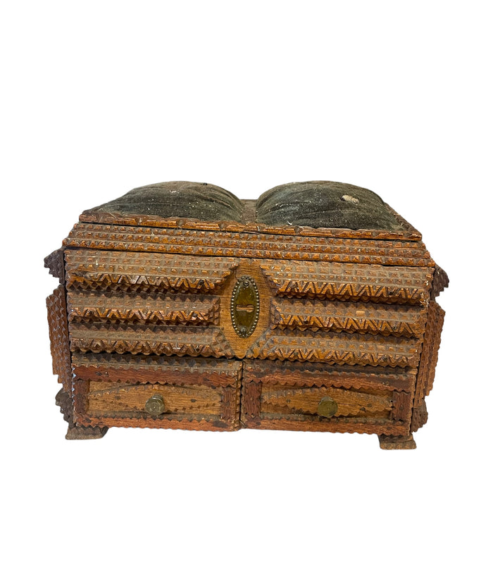 Antique Tramp Art Box with Velvet Top