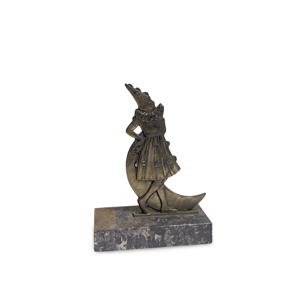 Art Deco French Jester Bronze and Marble Bookends
