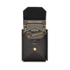 Black leather playing card case with Monarchs playing cards visible and brass snap