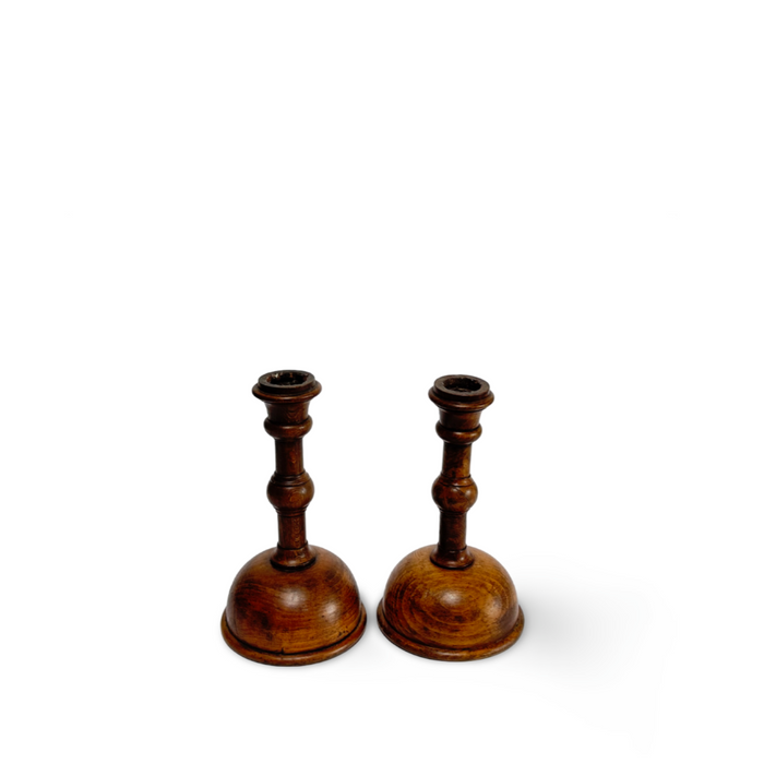 Antique French Hand Turned Wooden Candlesticks