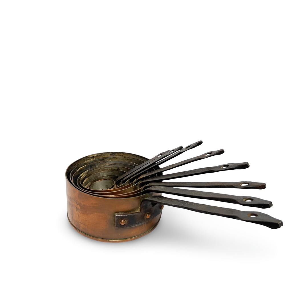 Antique French Brass & Copper Pot Set
