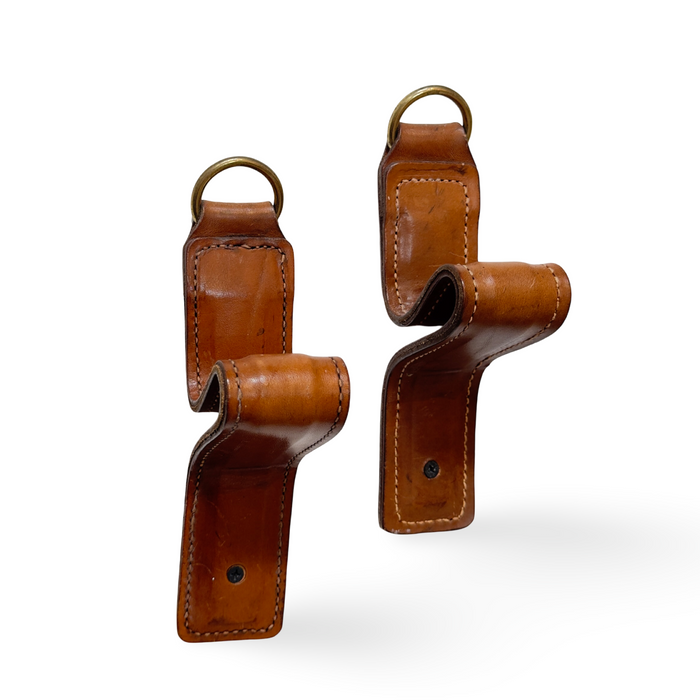 Vintage French Leather & Brass Wall Hooks