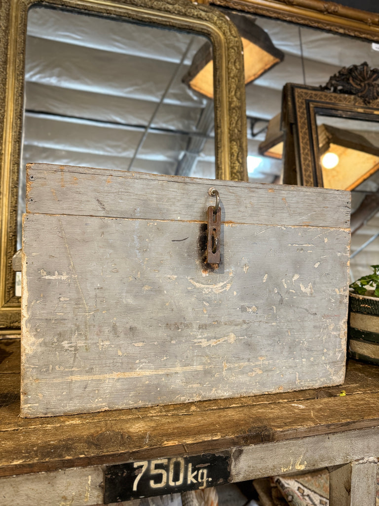 Antique French Gray Primitive Wooden Box