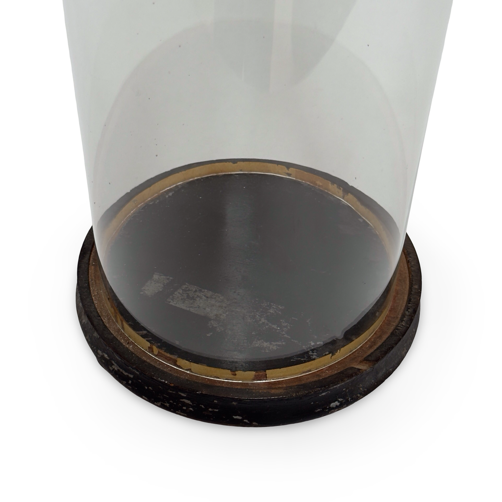 Antique French Glass Wedding Dome on Wood Base