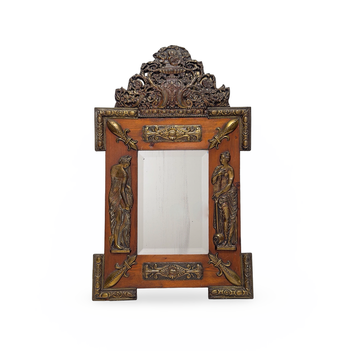 Antique French Brass and Wood Mirror