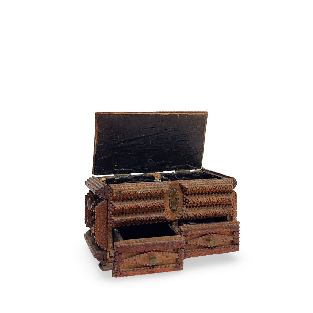 Antique Tramp Art Box with Velvet Top