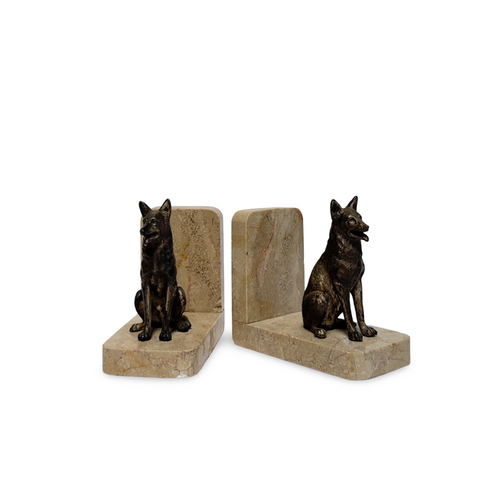1920's Art Deco French Marble Dog Bookends
