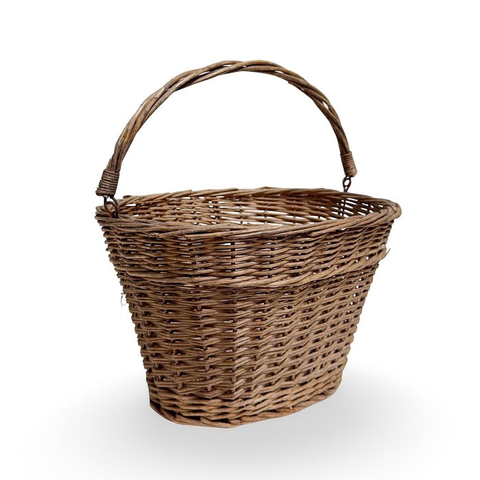 Vintage French Woven Basket with Handle and Hooks