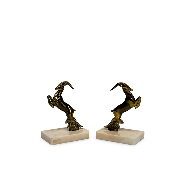Art Deco French Brass & Marble Gazelle Bookends