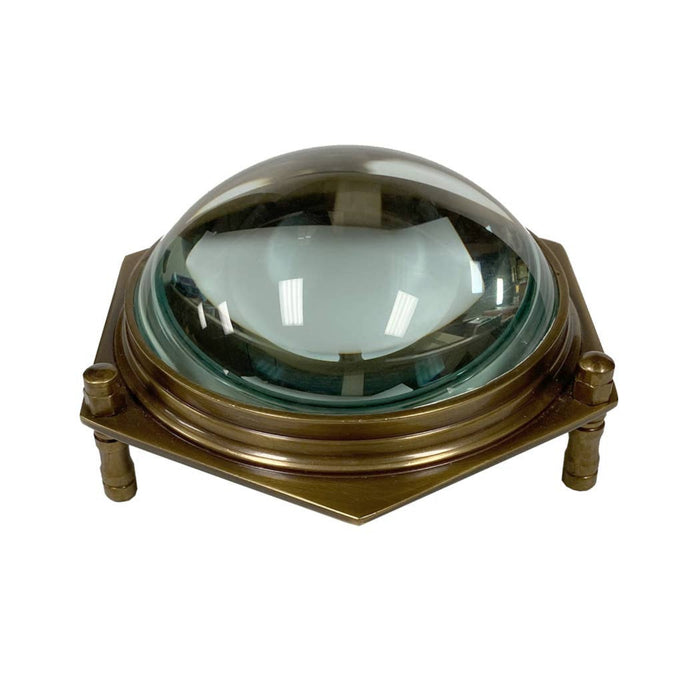 Antique brass hexagonal dome desk magnifier with clear glass lens