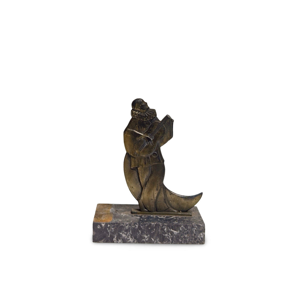 Art Deco French Jester Bronze and Marble Bookends