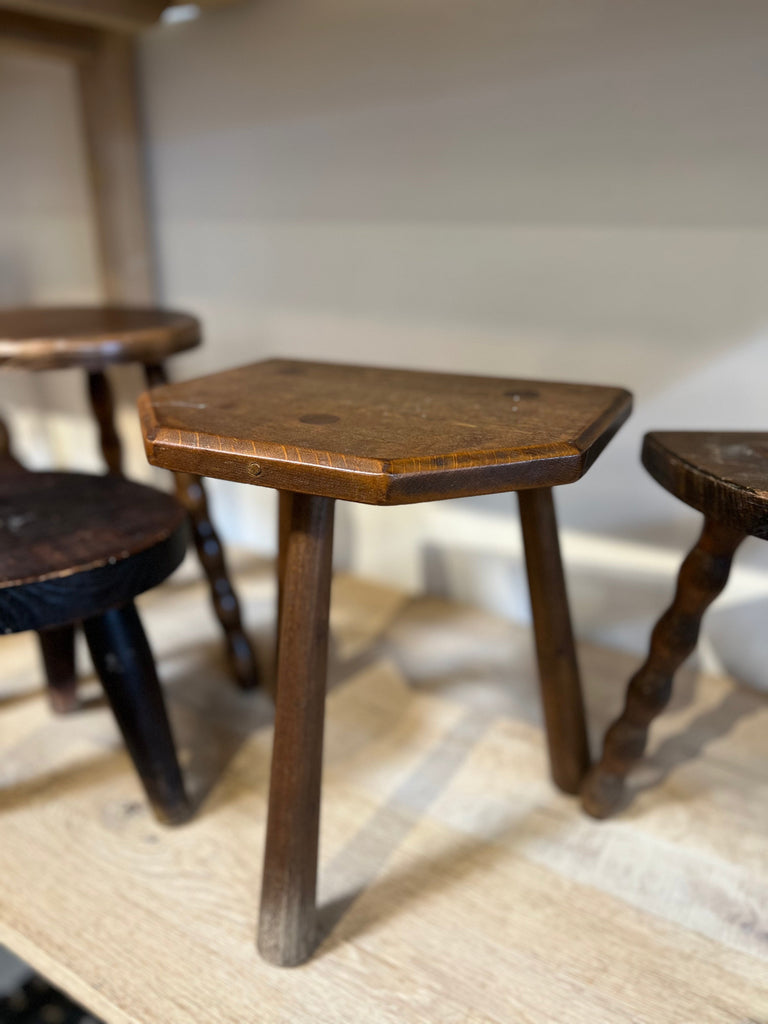 Vintage French Wooden Stool #4