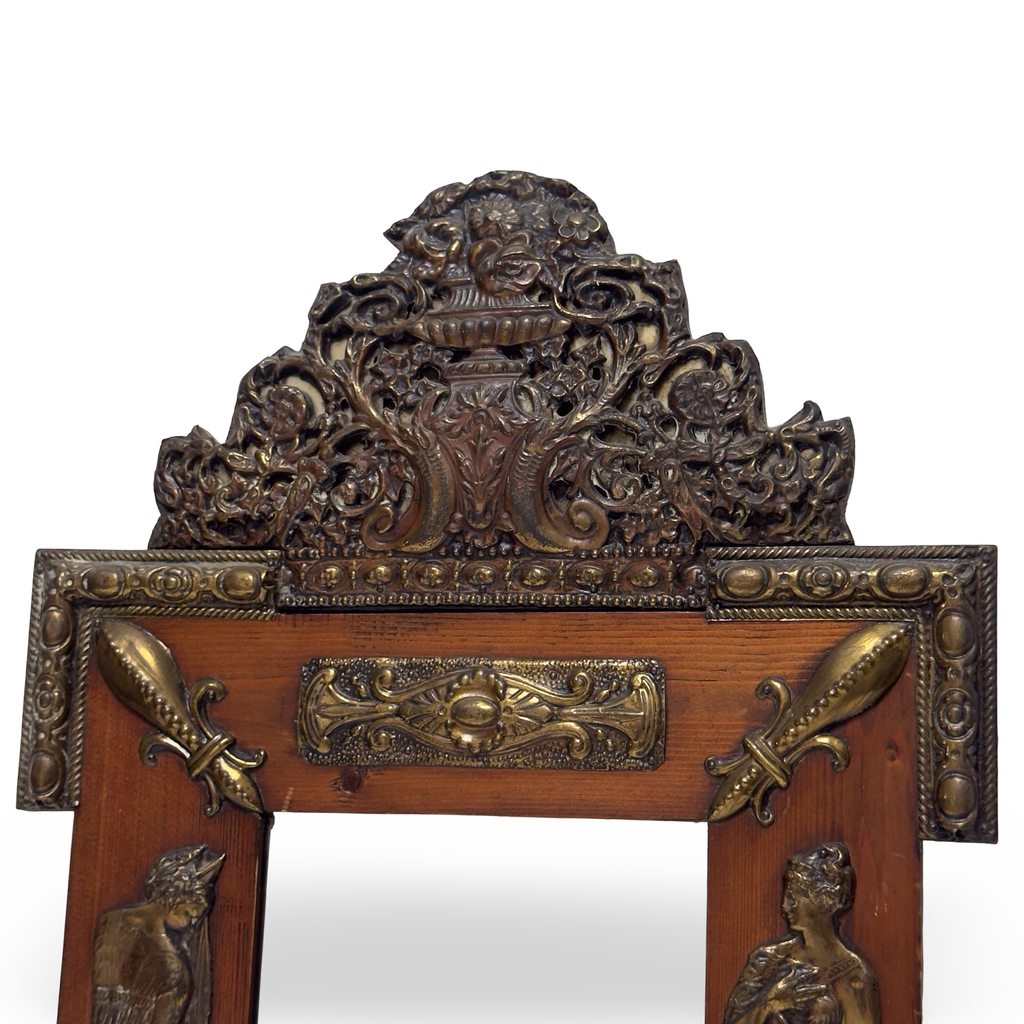 Antique French Brass and Wood Mirror
