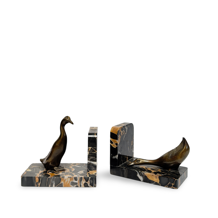 1920's Art Deco French Marble Duck Bookends