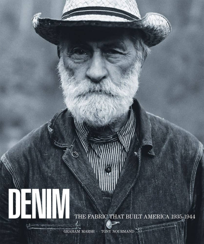 Denim book with portrait cover, black cowboy hat and jacket, title text included