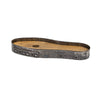 Shoe mold with metal frame and wooden base, curved support with holes and studs