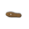 Shoe mold base with wooden sole insert and dark metal edge, view from bottom