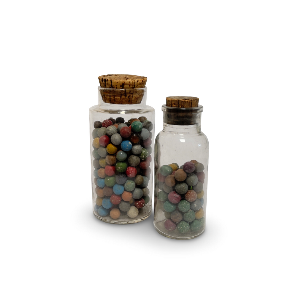 Pair of Antique French Clay Marbles in Jar