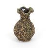 Speckled ceramic vase with flared opening and dark glossy bowl-shaped top