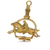 Brass horse racer figurine with jockey on a mounted horse, keychain ring