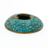 Vintage decorative ashtray with teal mosaic pattern and brass-toned rim, open top