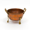 Vintage copper colander with brass handles and three tripod feet