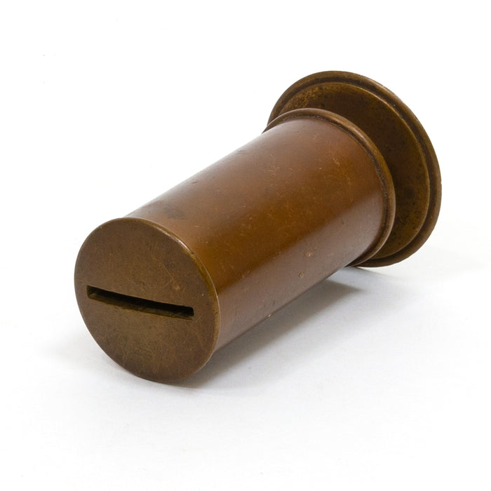 Antique brass trench art cylinder with side slot and round end cap