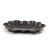 Fluted decorative tray with dark speckled finish and gold rim edge