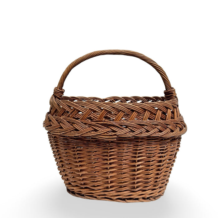 Vintage French Wicker Basket with Braided Rim