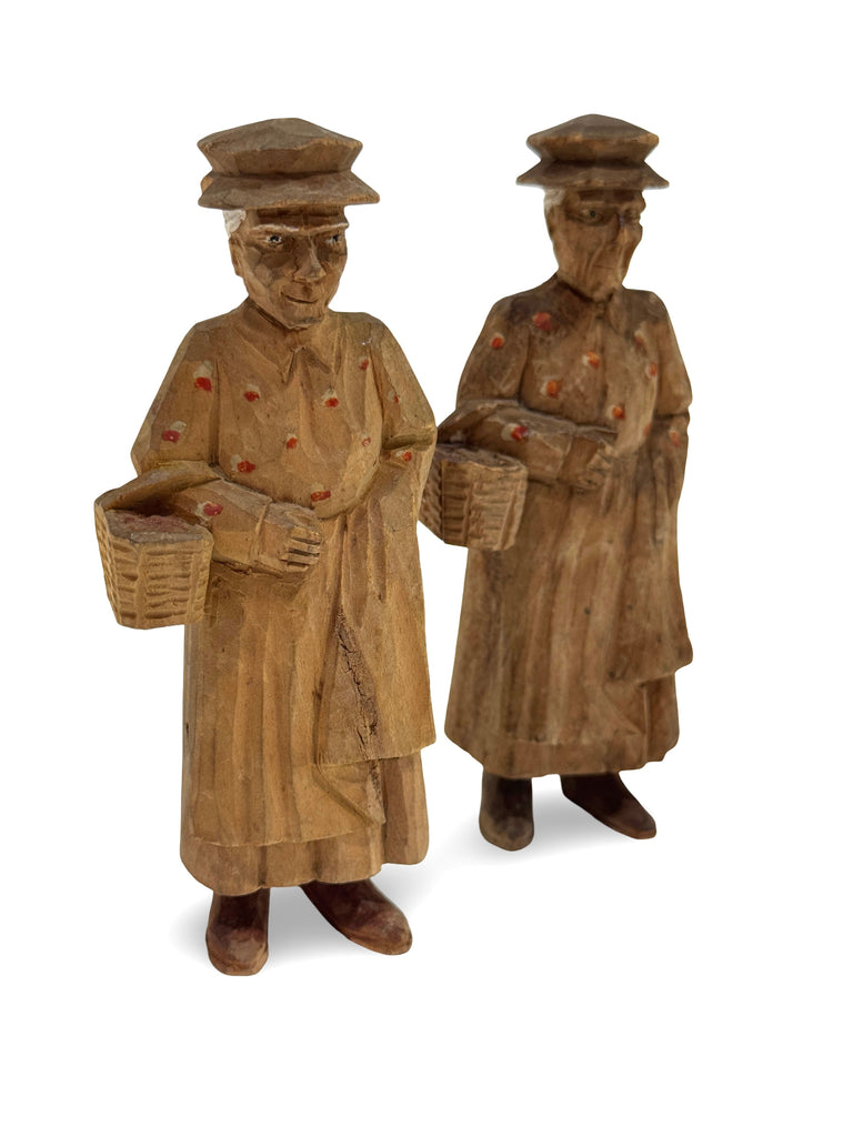 Vintage Swedish Hand Carved Folk Figure Pair