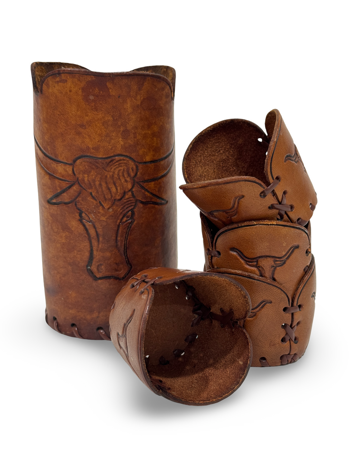 Set of Vintage Leather Cup Holders