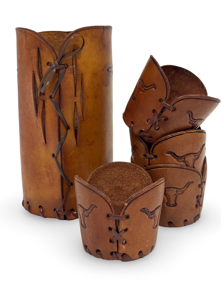 Set of Vintage Leather Cup Holders
