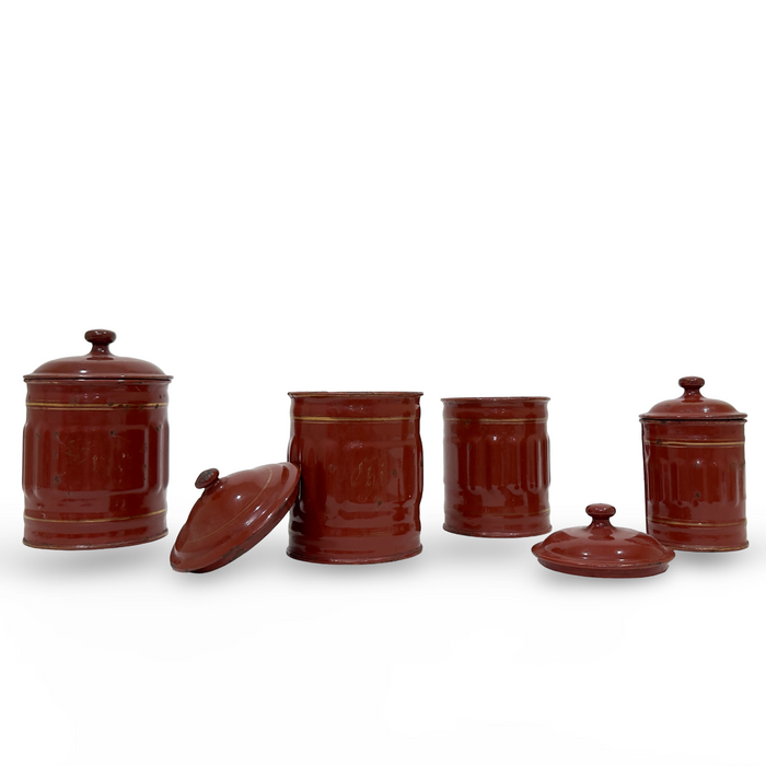 Antique French Enamel Canisters set of (4)