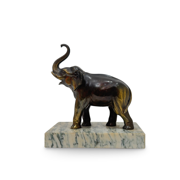 French Art Deco Bronze and Marble Elephant Sculpture