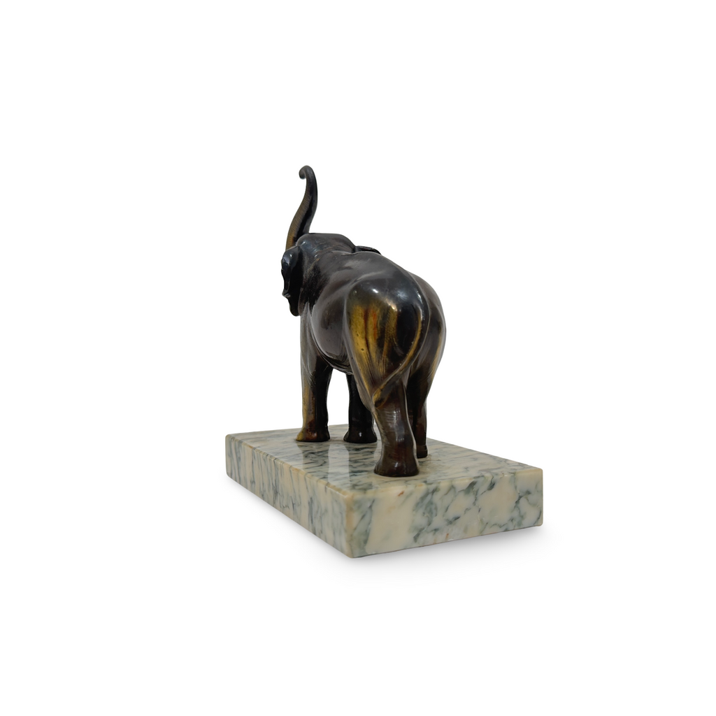 French Art Deco Bronze and Marble Elephant Sculpture