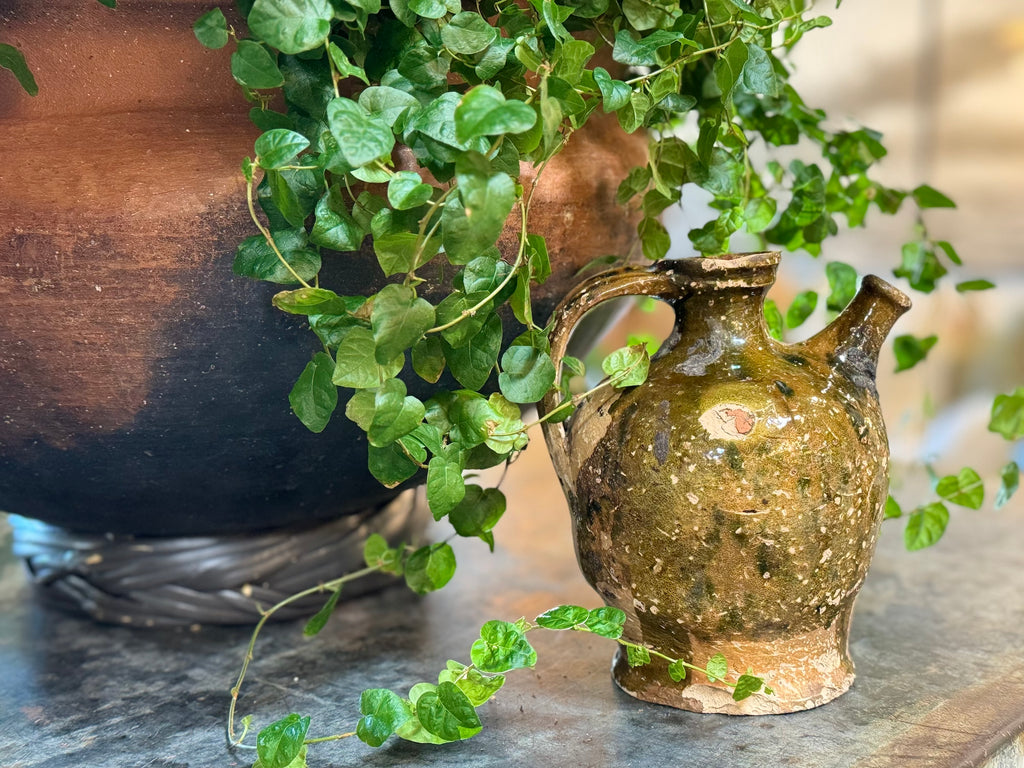 17th Century Petite Walnut Oil Jug - Green