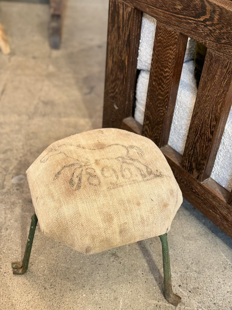 Antique German Grain Sack Stool