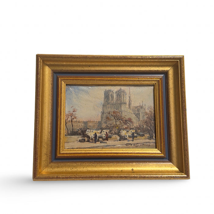 Signed Antique French Notre Dame Painting
