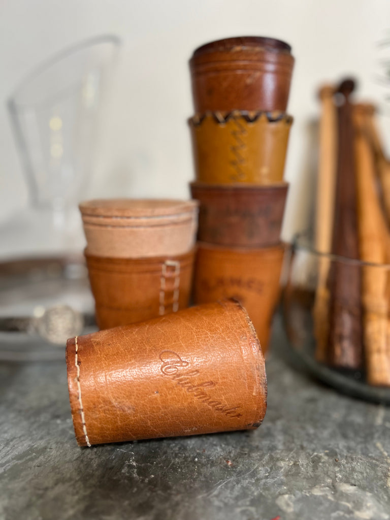 Set of Antique German Leather Dice Cups