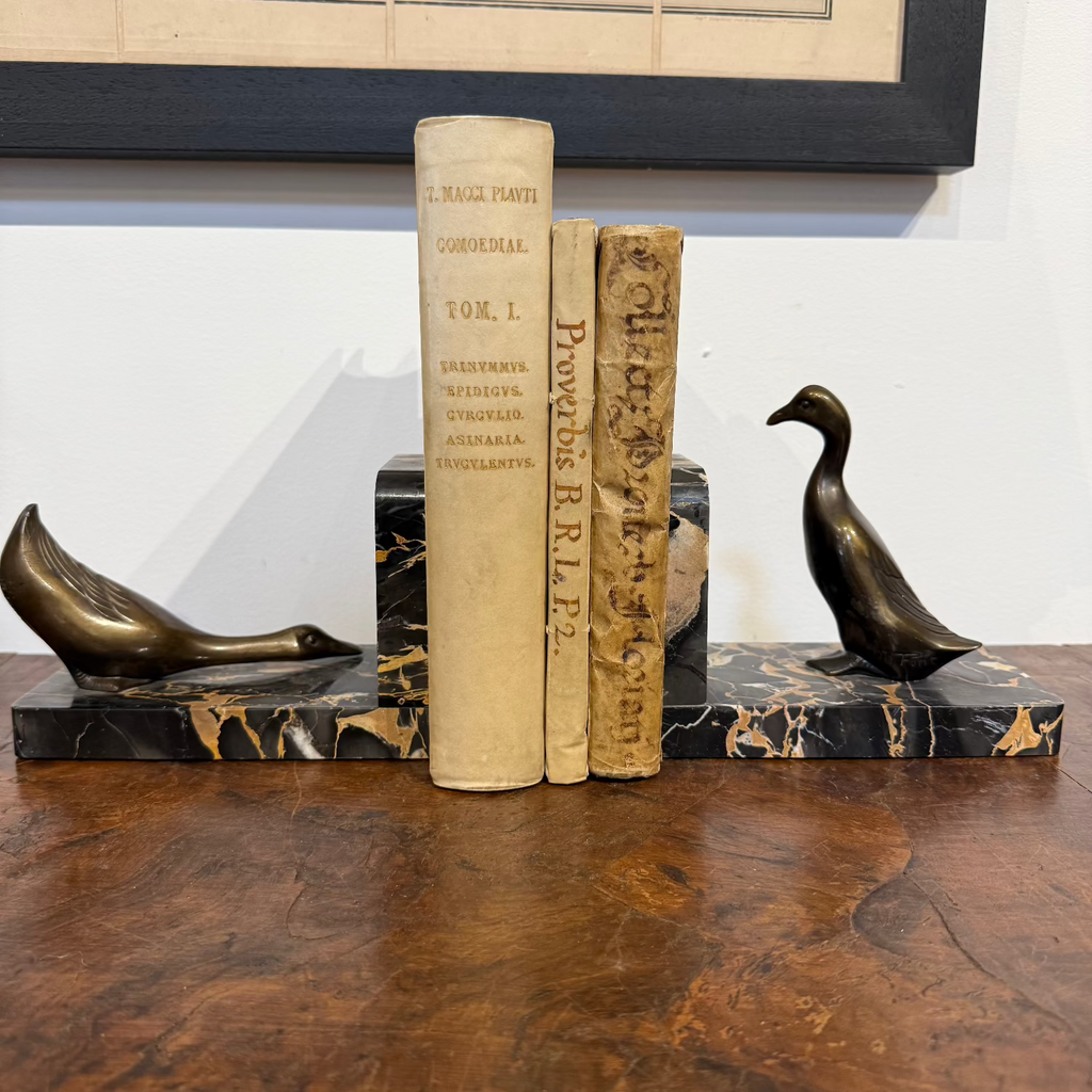 1920's Art Deco French Marble Duck Bookends