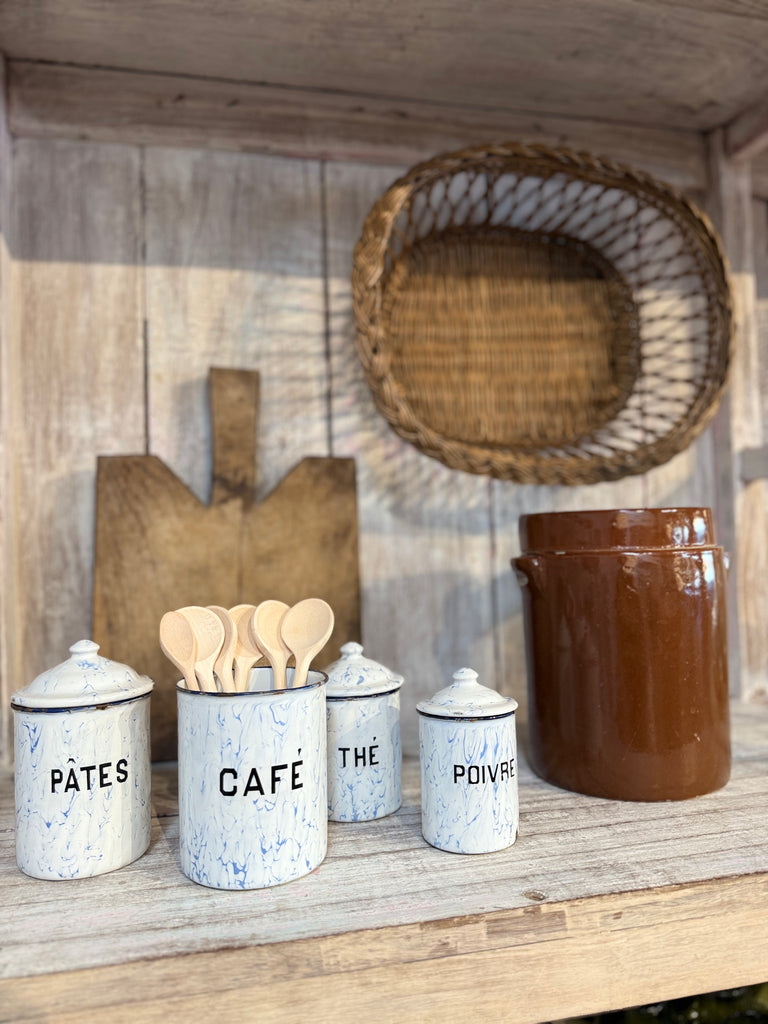Vintage French Enamel Canister Set (4)