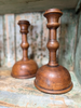 Antique French Hand Turned Wooden Candlesticks