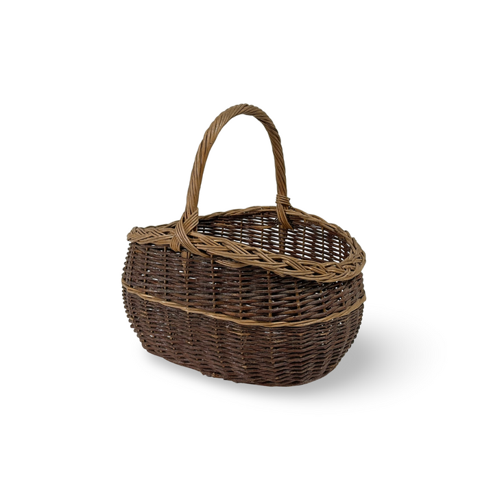 Antique French Woven Two Tone Basket with handle