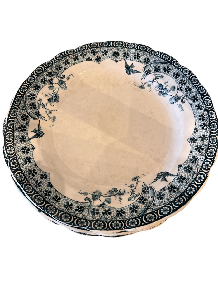 Antique French blue transferware plates - set of 4
