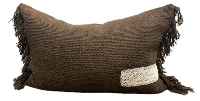 Makun Pillow Brown Linen with White Stitch